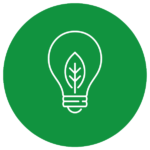 Graphic displaying a leaf in place of the filament of a light bulb on a green background