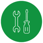 Graphic displaying a spanner and a screwdriver on a green background