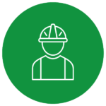 Graphic displaying the outline of a person wearing a hard had on a green background